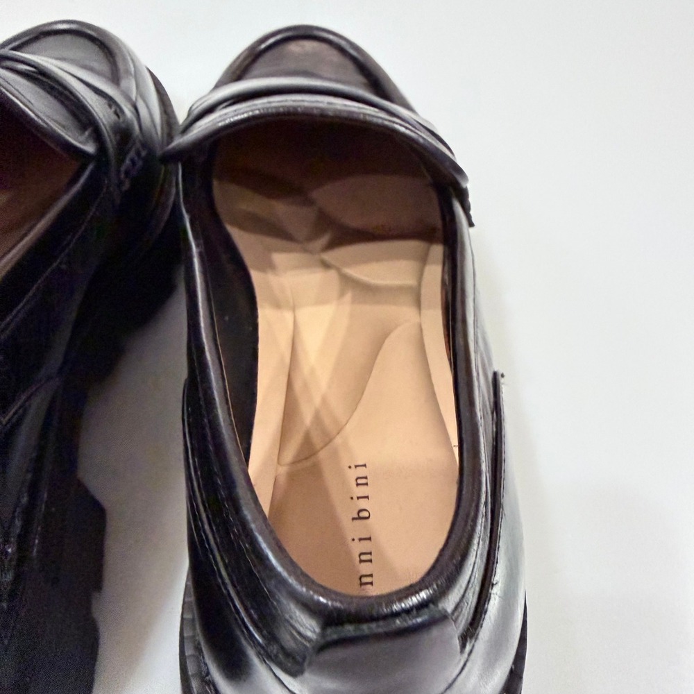Gianni Bini Black Leather Lug Sole Penny Loafers - 7.5 Dark Academia Y2K Style - Picture 5 of 7
